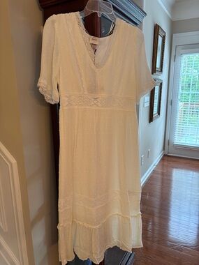 Knox Rose Cream Midi Dress with Lace & Swiss Dot